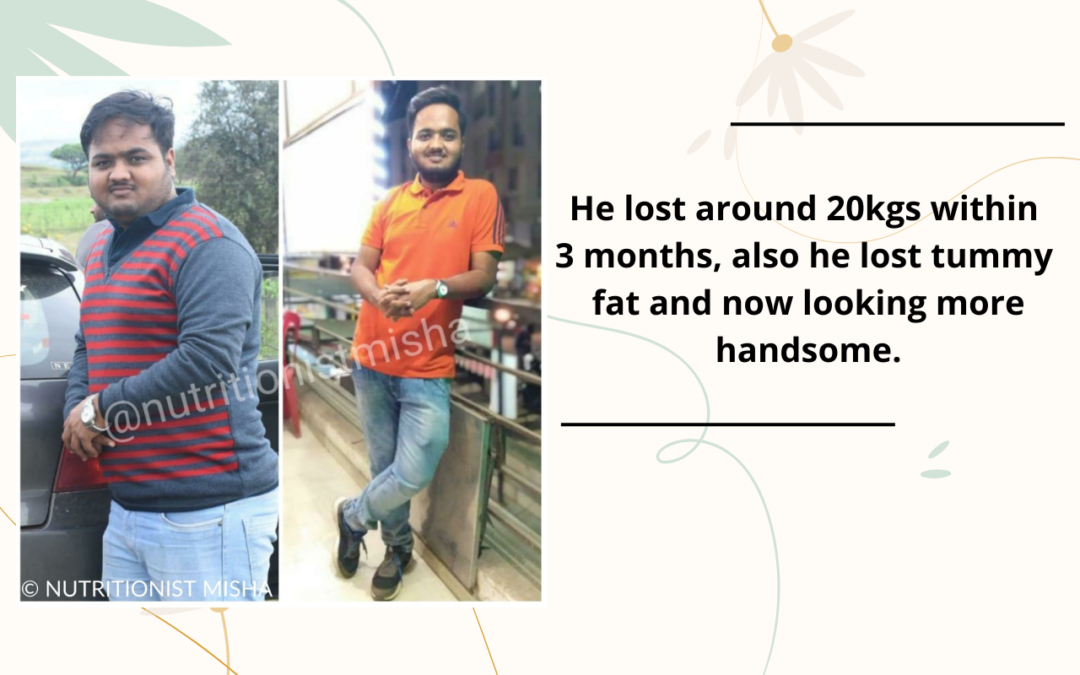 He lost around 20kgs within 3 months, also he lost tummy fat and now looking more handsome.