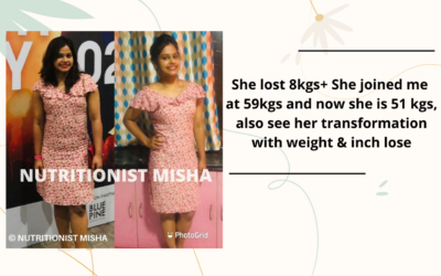 She lost 8kgs+ She joined me at 59kgs and now she is 51 kgs, also see her transformation with weight & inch lose