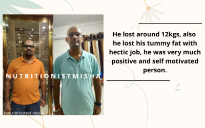 He lost around 12kgs, also he lost his tummy fat with hectic job, he was very much positive and self motivated person.