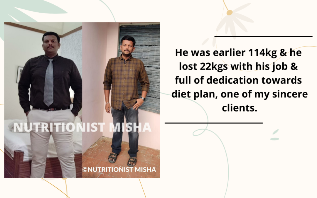 He was earlier 114kg & he lost 22kgs with his job & full of dedication towards diet plan, one of my sincere clients.