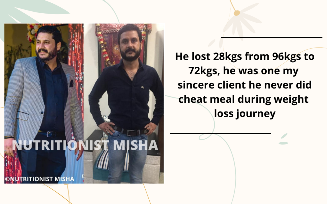 He lost 28kgs from 96kgs to 72kgs, he was one my sincere client he never did cheat meal during weight loss journey