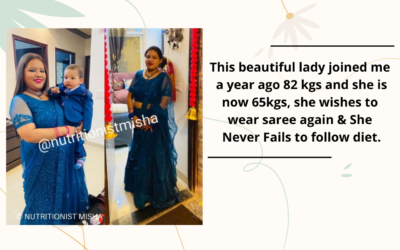 This beautiful lady joined me a year ago 82 kgs and she is now 65kgs, she wishes to wear saree again & She Never Fails to follow diet.
