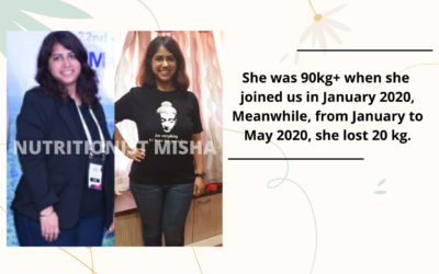 She was 90kg+ when she joined us in January 2020, Meanwhile, from January to May 2020, she lost 20 kg.